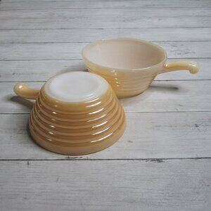 Vintage Fire King Oven Ware Soup Bowls Handle Mug Milk Glass Crock U.S.A. MCM